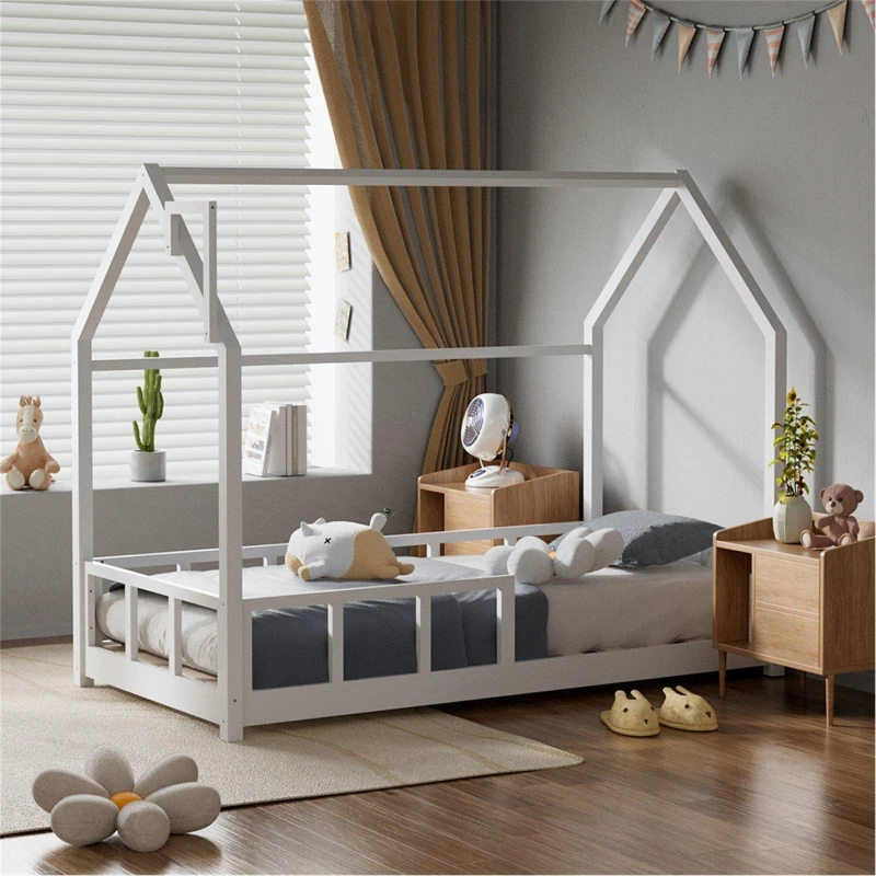 Image of KIDKID Bed with House Frame Pine Wood for Kid White unisex One size