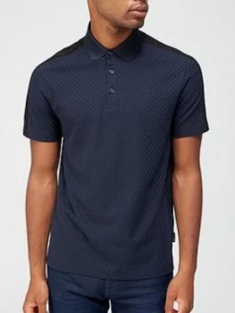 Image of Armani Exchange Textured Polo Shirt Navy Size 2XL Men