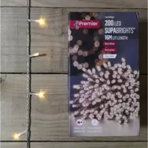 Image of 16m 200 LED Premier Supabright Outdoor Christmas Lights Warm White Clear Wire