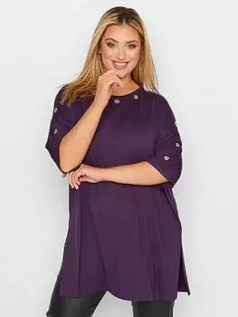 Image of Yours Oversized Tee Eyelet Detail Purple/silver, Purple, Size 20, Women