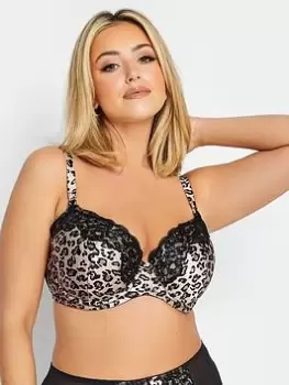 Image of Yours Yours Leah Leopard Satin T Shirt Bra, Natural, Size 40C, Women