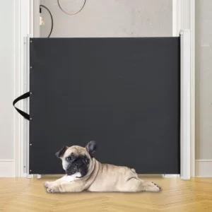 Image of PawHut Retractable Safety Gate Stair Gate Folding Room Divider Barrier for Dogs Pets 115Lx82.5Hcm Grey