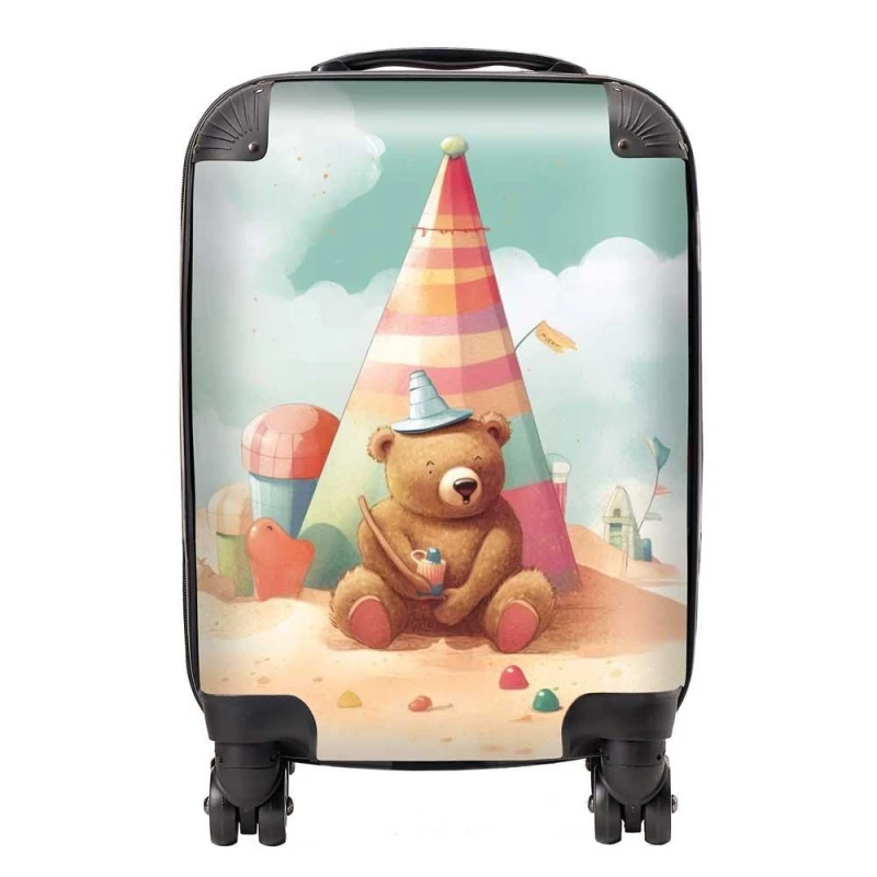 Image of Warren Reed - Designer A Bear On A Beach Holiday Suitcase in Yellow Size: Small Yellow Unisex Small