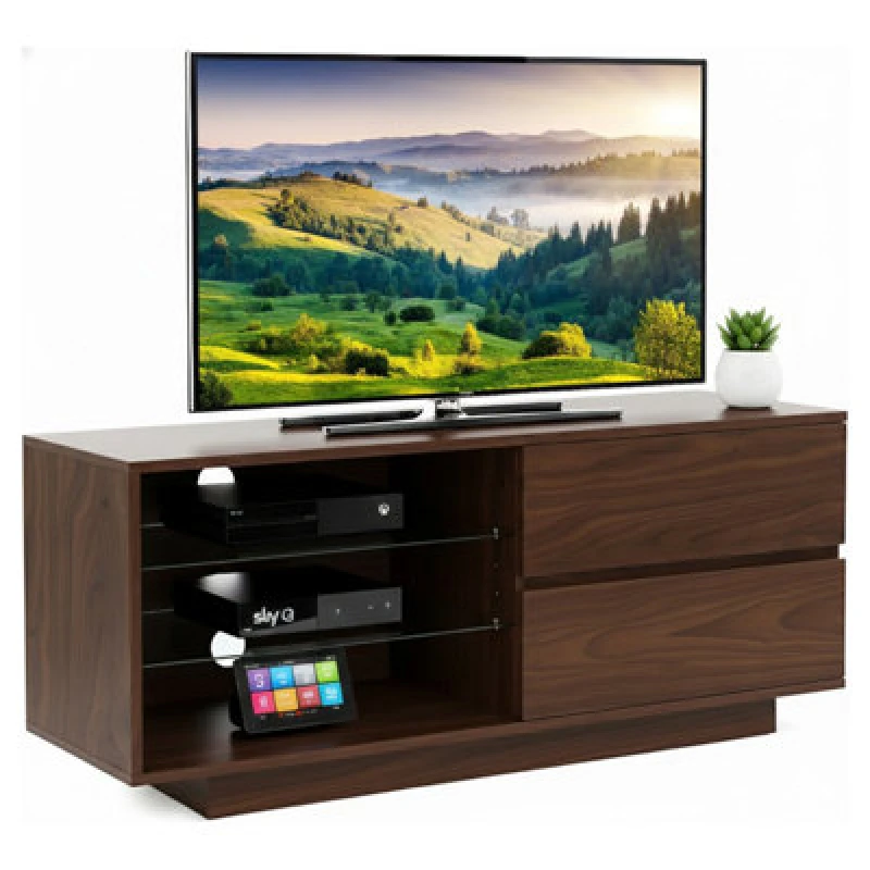 Image of CENTURION SUPPORTS Centurion Supports - Gallus Premium Walnut with 2-Walnut Drawers & 3-Shelves 32'-55' led/ oled / lcd tv Cabinet Gallus Walnut Walnu
