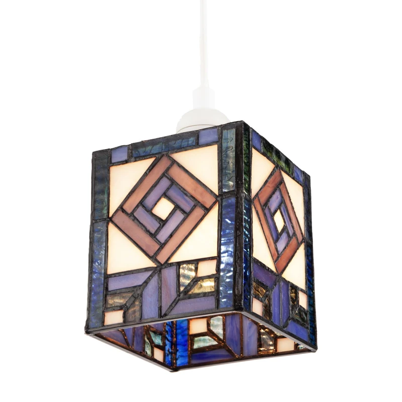 Image of Happy Homewares Classic Art Denergy savingTiffany Square Box Pendant Shade in Blue & Purple Blue Unisex