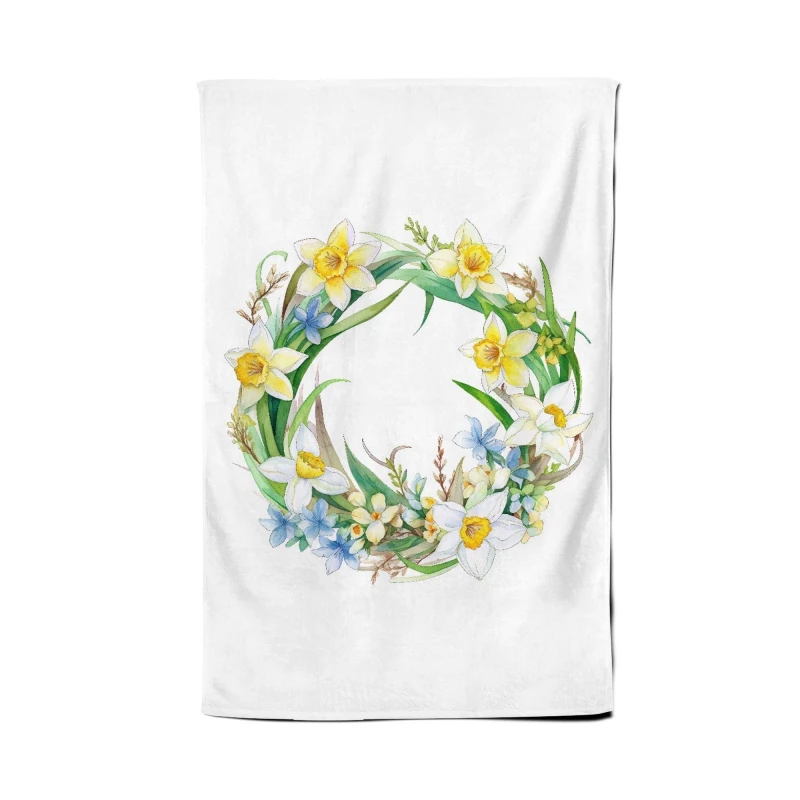 Image of Warren Reed - Designer Boho Daffodil Watercolour Wreath Tea Towel Multicolor Unisex