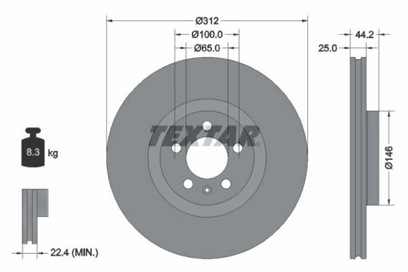 Image of Brake disc TEXTAR 92306405