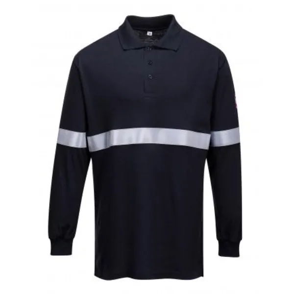 image of Modaflame Mens Anti Static Flame Resistant Long Sleeve Polo Shirt FR03NAR4XL Colour: Navy