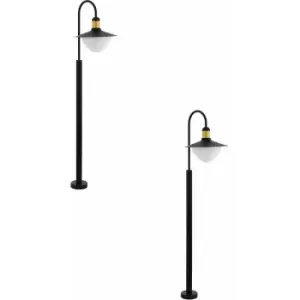 Image of 2 pack IP44 Outdoor Bollard Light Black & Gold Curved Arm Post 1x 60W E27