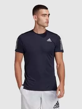 Image of adidas Own The Run 3s T-Shirt, Navy/Silver Size M Men