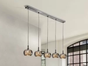 image of Ari 5 Light Dimmable Crystal Hanging Ceiling Pendant with Remote Control Chrome, Mirror, G9