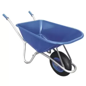 image of 100L Wheelbarrow with Steel Frame & Blue Plastic Pan - Pneumatic Tyre