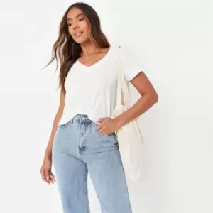 image of Missguided V Neck Relaxed Tee - White