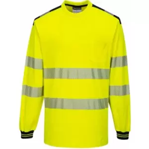 Image of T185 - Yellow/Black 4XL PW3 Hi-Vis T-Shirt Long Sleeved Reflective - Portwest