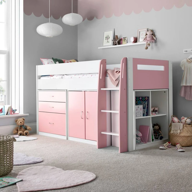 Image of Bedmaster Lacy Storage Mid Sleeper Bed And Spring Mattress Pink