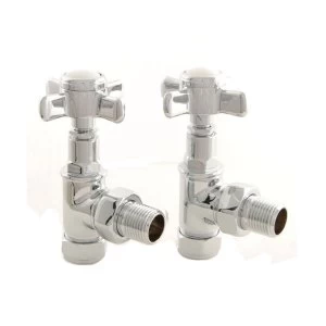 Heating Style Period Cross Head Angled Radiator Valves Pair - Chrome