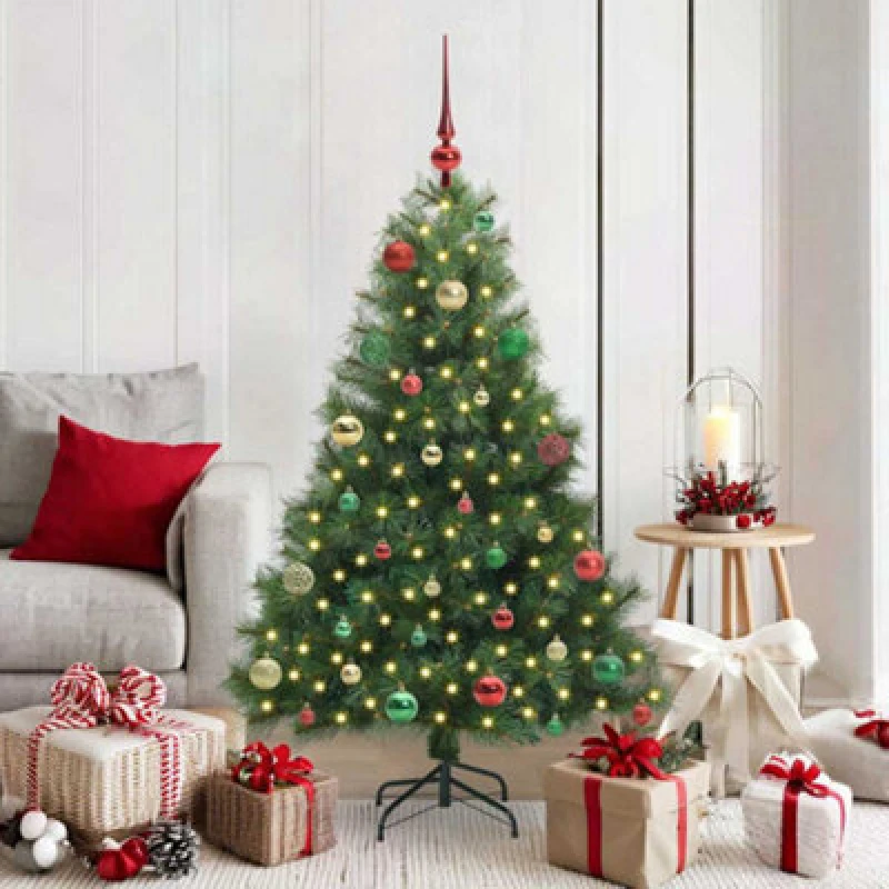 Image of vidaXL Artificial Christmas Tree with 150 LEDs, Multicolour Balls Green 150 x 94cm PE and PVC, Green 3397778