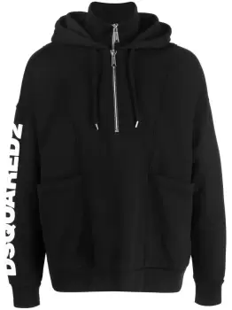 image of DSQUARED2 Logo Print Zip-Up Hoodie Black