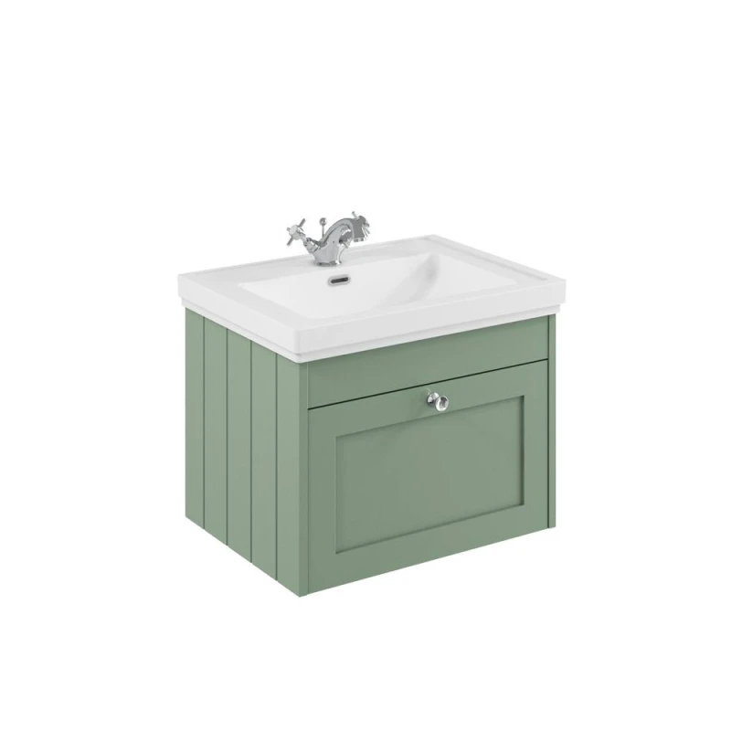 Image of Balterley 600mm Wall Hung 1 Drawer Unit & Classic Basin 1 Tap Hole - Satin Green Green Unisex