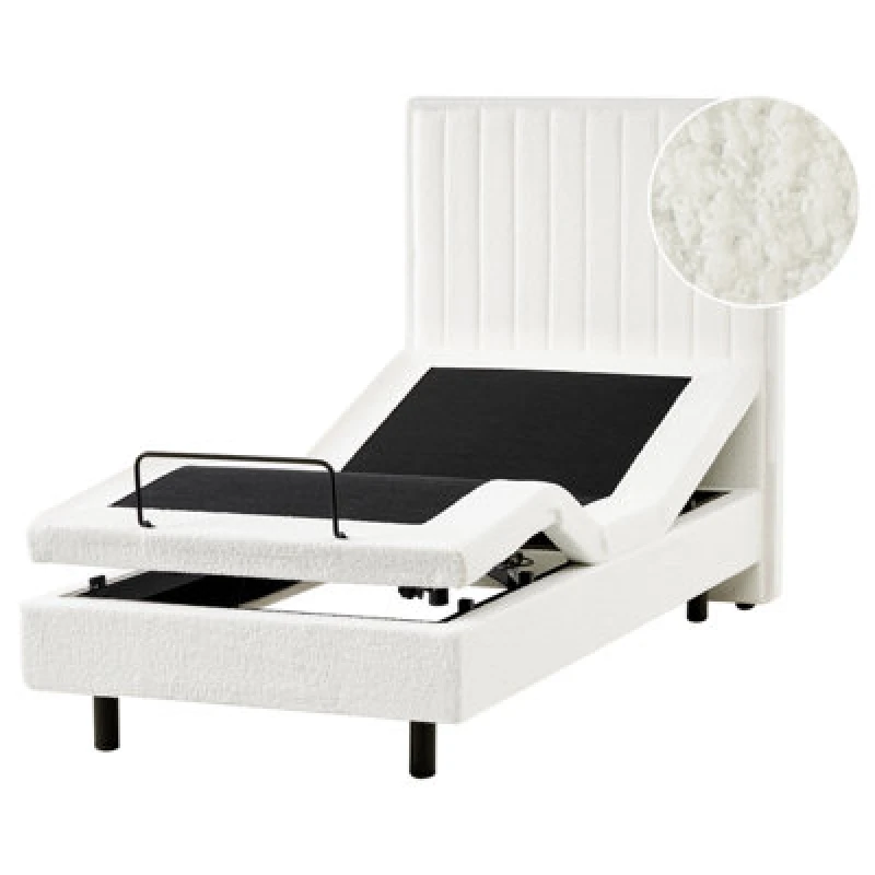 Image of Beliani Adjustable Bed Boucle Castellan 90 X 200 Cm (Eu Single) Off-White