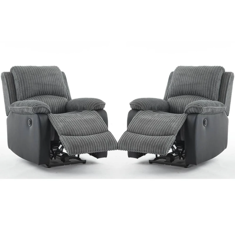 Image of FURNITURE ONE Electric Reclining Sofa Set, Corduroy Fabric - 1+1 Sofa Set in Grey Size: 1 Pack Grey Unisex 1 Pack