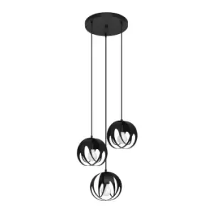 Image of Tulos Cluster Pendant Ceiling Light, Black, 3x E27