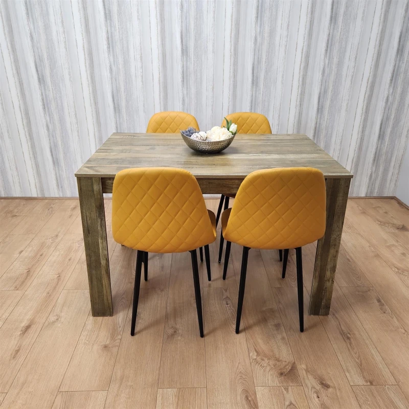 Image of KOSY KOALA KOSY KOALA Dining Table and 4 Chairs Rustic Table with 4 Mustard Gem Chairs in Brown Brown One Size Unisex 5061055342144