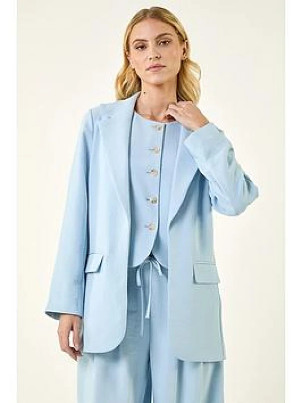 Image of Roman Womens Lightweight Relaxed Blazer in Light Blue Size: 18 Light Blue Female 18