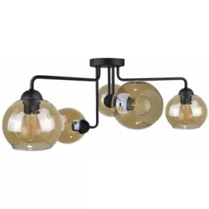 Image of Keter Monde Multi Arm Semi Flush Ceiling Light Black, 70cm, 5x E27