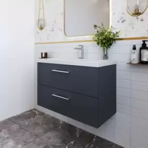 image of Nuie Deco Wall Hung 2-Drawer Vanity Unit with Basin-2 800mm Wide - Satin Anthracite