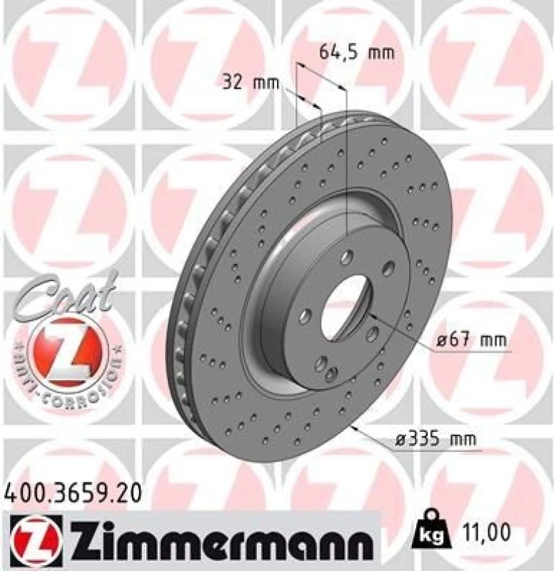 Image of ZIMMERMANN Brake disc ZIMMERMANN 400.3659.20