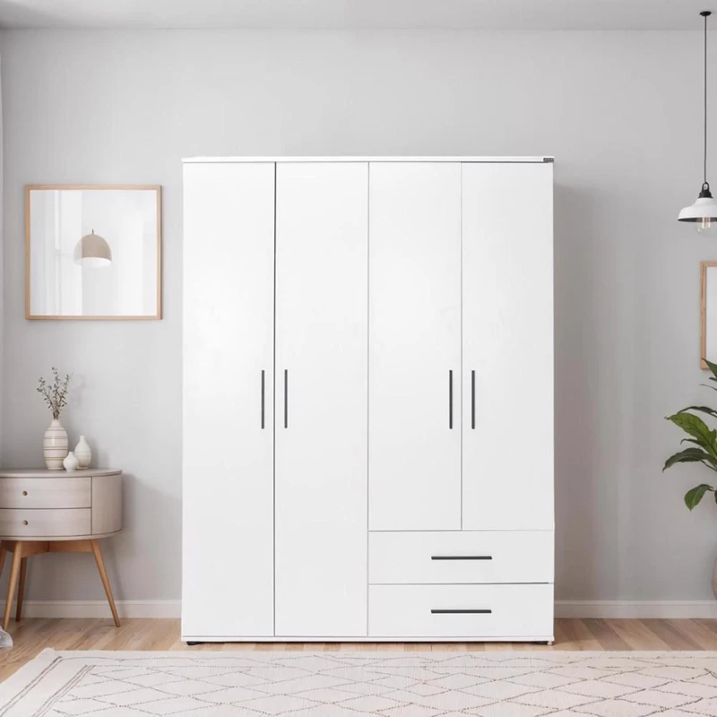 Image of FWStyle FWStyle 4 Door 2 Drawer Large Combination Wardrobe in White White One Size Unisex 5056413130846