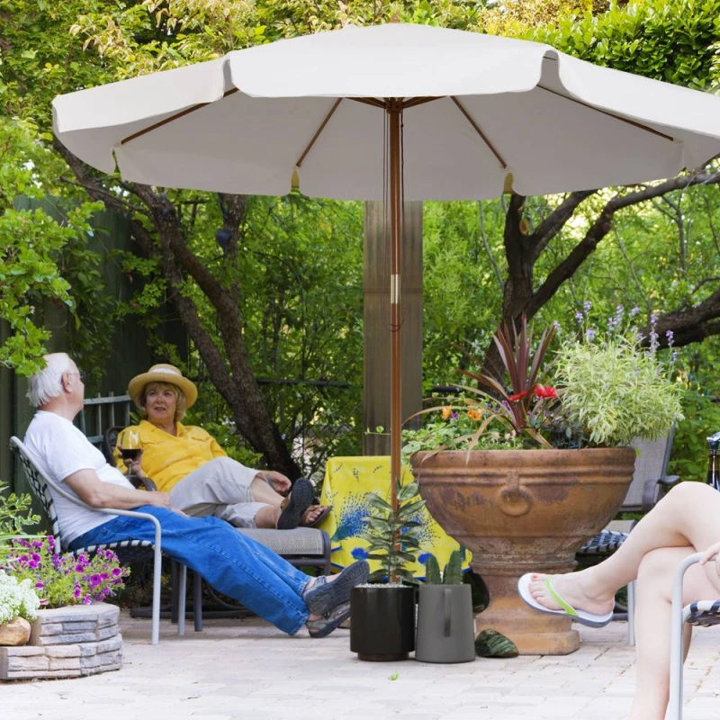 Image of Outsunny Garden Parasol Patio Umbrella with Ruffles Cream White Cream