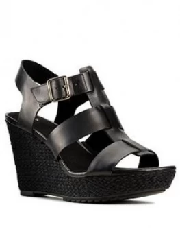 image of Clarks Maritsa95 Glad Leather Platform Wedge Sandal - Black