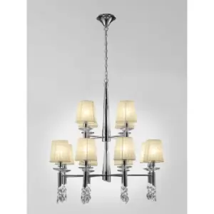 image of Tiffany pendant light 2 Tier 12+12 E14+G9 bulbs, polished chrome with cream lampshades & transparent crystal