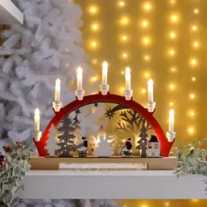 Image of Festive 45cm Battery Operated Lit Robin Scene Red Candle Bridge