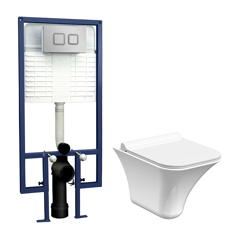 Image of Balterley Wall Hung Toilet Pan Seat Concealed Cistern Push Button Plate, 355mm in White White Unisex