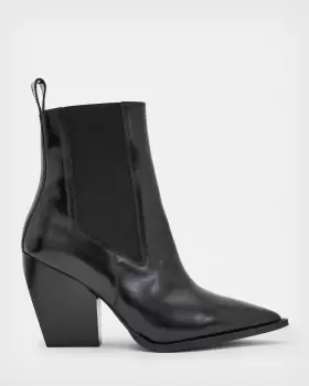 Image of AllSaints Womens Ria Leather Boots, Black, Size: UK 7/US 10/EU 40
