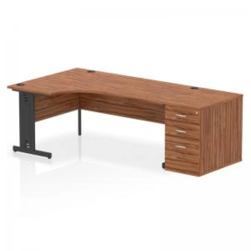 Image of Impulse Impulse 1800mm Left Crescent Office Desk Walnut Top Black Cable Managed Leg Workstation 800 Deep Desk High Pedestal IWSLC188BCMWNT