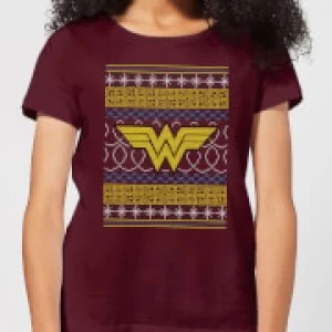 Image of DC Wonder Woman Knit Womens Christmas T-Shirt - Burgundy - L