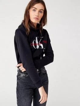 Calvin Klein Jeans Washed Monogram Oversized Hoodie - Black, Size L, Women