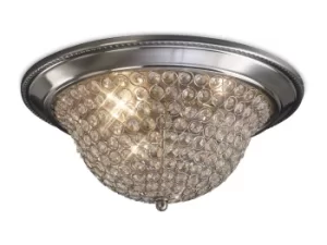 image of Paloma Flush Bowl Ceiling Large 3 Light Satin Nickel, Crystal