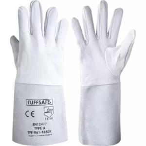 Image of Grey Leather Gauntlets 6" Cuff Size 10