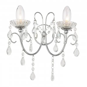 Image of 2 Light Bathroom Wall Light Chrome with Crystal IP44, G9