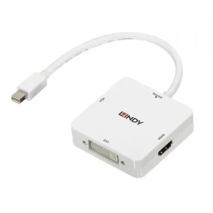 Image of Lindy 38297 video cable adapter 0.15 m Mini DisplayPort DVI-D + VGA (D-Sub) + HDMI White