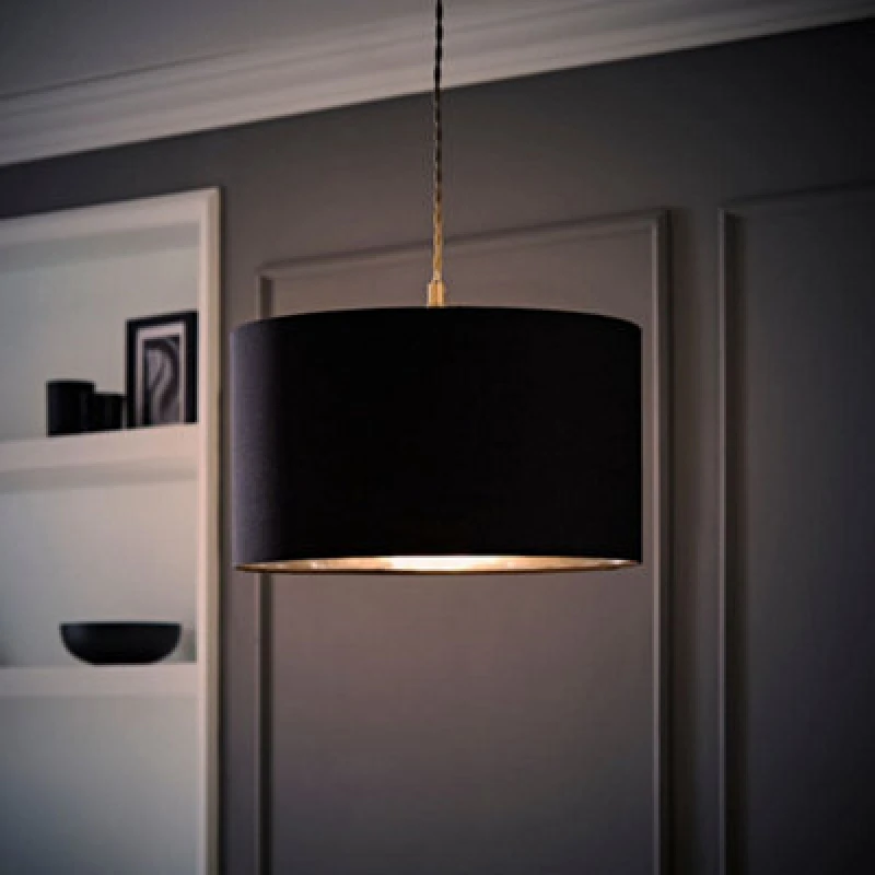 Image of ValueLights ValueLights Reni Black with Chrome Inner Easy Fit Ceiling Lamp Shade and Bulb Size: Medium Black Medium Unisex 5059406062186