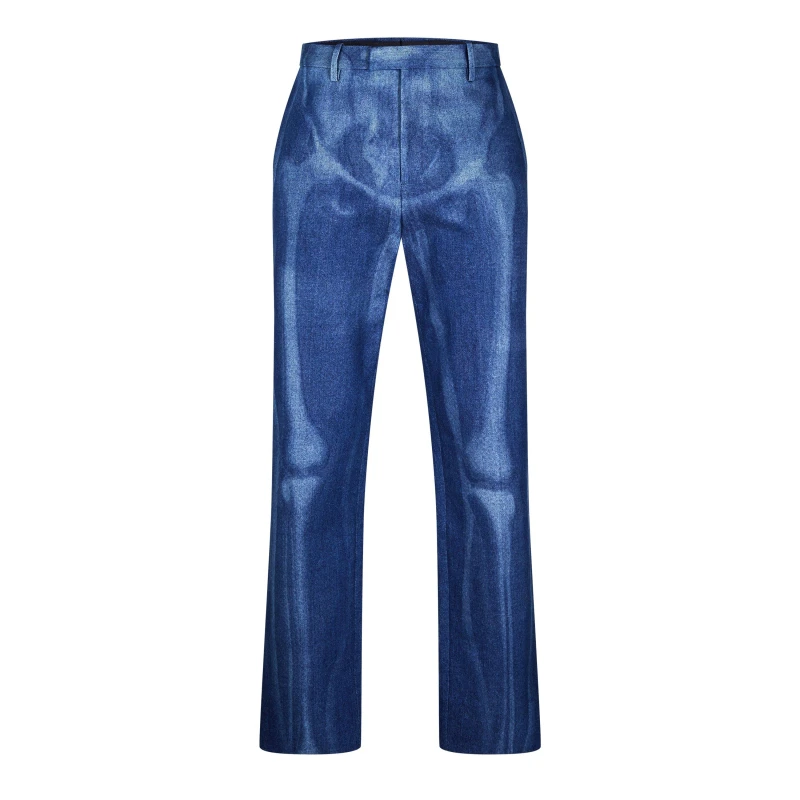 Image of Off White Mens Body Scan Dnm Pant Skeleton Graphic Jeans Blue 6900 male 42