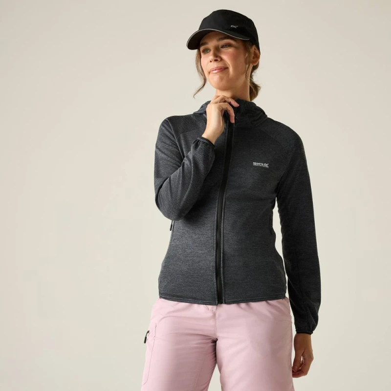 Image of Regatta Womens Ferna Marl Full Zip Hooded Stretch Midlayer in Dark Grey Size: 10 Dark Grey Female 10