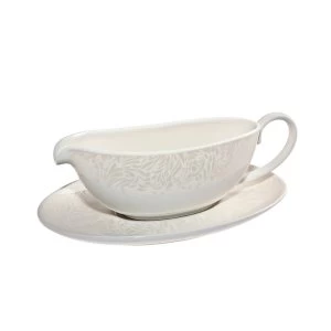 image of Denby Monsoon Lucille Gold Sauce Boat and Stand