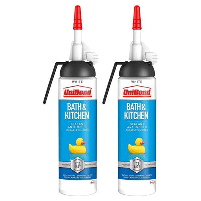 Image of Unibond Mould Resistant Bath & Kitchen Silicone Sealant White, 104G, 2Pk